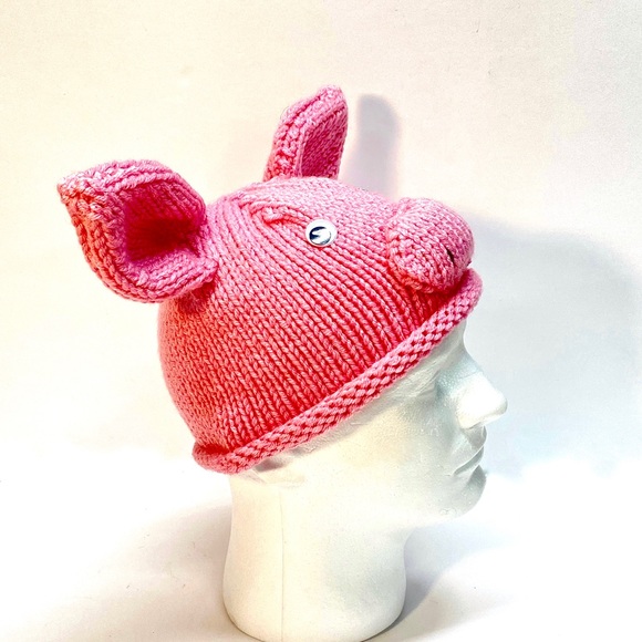 NWT Hand Knit Piggy Hat with Googly Eyes and Ears Size 6-10 Years - Picture 5 of 10